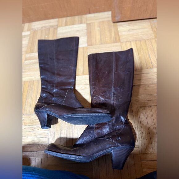 Born Brown Leather Heel High Boots Size Women's 10 - Picture 2 of 9